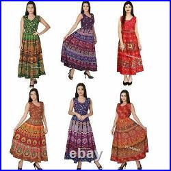 Wholesale Lot Indian Women's cotton printed Maxi Dress Bohemian Gown