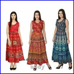 Wholesale Lot Indian Women's cotton printed Maxi Dress Bohemian Gown