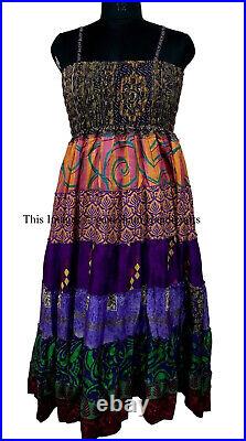 Wholesale Lot Vintage 7 Layer Silk Sari Dress Recycled Tiered Boho Sundress