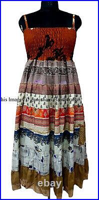 Wholesale Lot Vintage 7 Layer Silk Sari Dress Recycled Tiered Boho Sundress