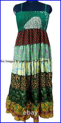 Wholesale Lot Vintage 7 Layer Silk Sari Dress Recycled Tiered Boho Sundress