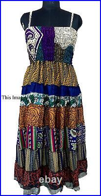 Wholesale Lot Vintage 7 Layer Silk Sari Dress Recycled Tiered Boho Sundress