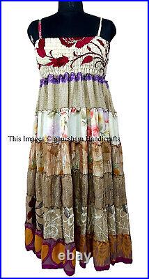 Wholesale Lot Vintage 7 Layer Silk Sari Dress Recycled Tiered Boho Sundress