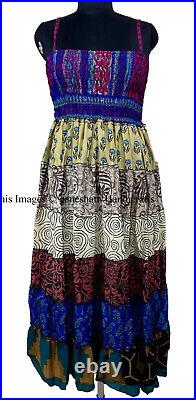 Wholesale Lot Vintage 7 Layer Silk Sari Dress Recycled Tiered Boho Sundress