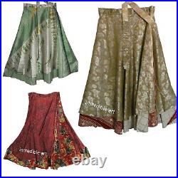 Wholesale Lot Vintage Silk Long Sari Recycled Magic Wrap Around Skirts 2 Layer