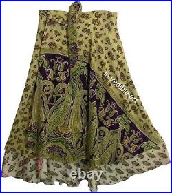 Wholesale Lot Vintage Silk Long Sari Recycled Magic Wrap Around Skirts 2 Layer