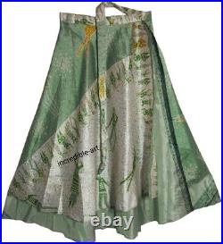 Wholesale Lot Vintage Silk Long Sari Recycled Magic Wrap Around Skirts 2 Layer