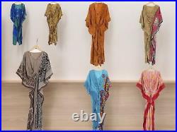 Wholesale Lot Vintage Silk Saree Kaftan Kimono Women's Holiday Silk Caftan Dress