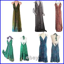 Wholesale Lot of 10 PC Indian Women Dress Free Size Women Maxi Assorted Silk Sar
