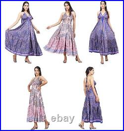 Wholesale Lot of 10 pc indian Women Dress Free Size Women maxi Assorted Silk Sar