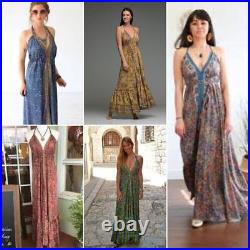 Wholesale Lot of 10 pc indian Women Dress Free Size Women maxi Assorted Silk Sar