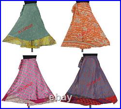 Wholesale Lot of Vintage Silk Sari Magic Wrap Around Frill Skirt Indian Dress