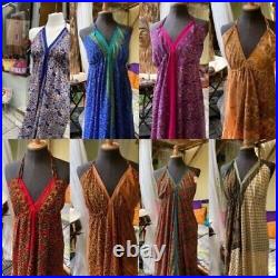 Wholesale Lot vintage silk sari dress summer dress multicolor Handmade bohemian