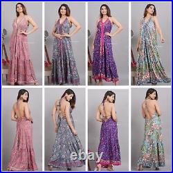 Wholesale Lot vintage silk sari dress summer dress multicolor Handmade bohemian