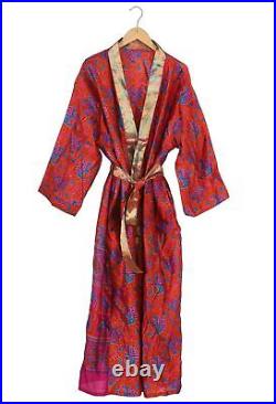 Wholesale Women Handmade Silk Sari Vintage Bath Robe Casual Kimono Dress Gown