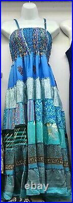 Wholesale Women Recycle Vintage Silk Sari Boho Long Maxi Dress Mix 10 Dress