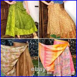 Wholesale lot 30pc Indian Vintage Reversible Long Silk 2 layer magic wrap skirts