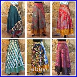 Wholesale lot 30pc Indian Vintage Reversible Long Silk 2 layer magic wrap skirts