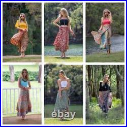 Wholesale lot 30pc Indian Vintage Reversible Long Silk 2 layer magic wrap skirts