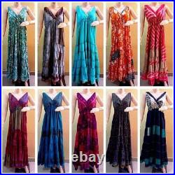 Wholesale of 20 PC Indian Vintage Recycle Sari Silk Maxi Beach Boho Gypsy Dress
