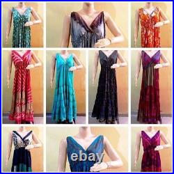 Wholesale of 20 PC Indian Vintage Recycle Sari Silk Maxi Beach Boho Gypsy Dress