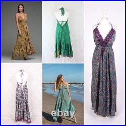 Wholesale of 20pc indian Vintage Recycle Sari Silk maxi Beach Boho Gypsy Dress
