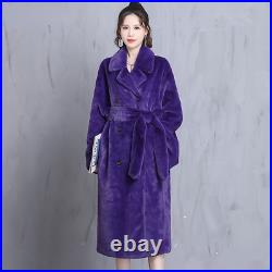 Winter Oversized Purple Warm Fluffy Soft Faux Fur Coat Women Belt Loose Korean