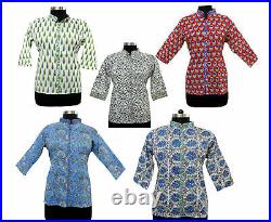 Women Casual Collar Shirts Hand Block 100%Cotton Tops Wholesale lot Indian 25 Pc