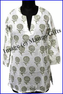 Women Wear Block Print cotton Tunics Tops Wholesale lot V Neck Indian Handblock