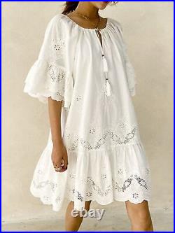 Women's Ruffle Sleeve Embroidery Dress Bohemian Casual Beach Wear Summer Dresses